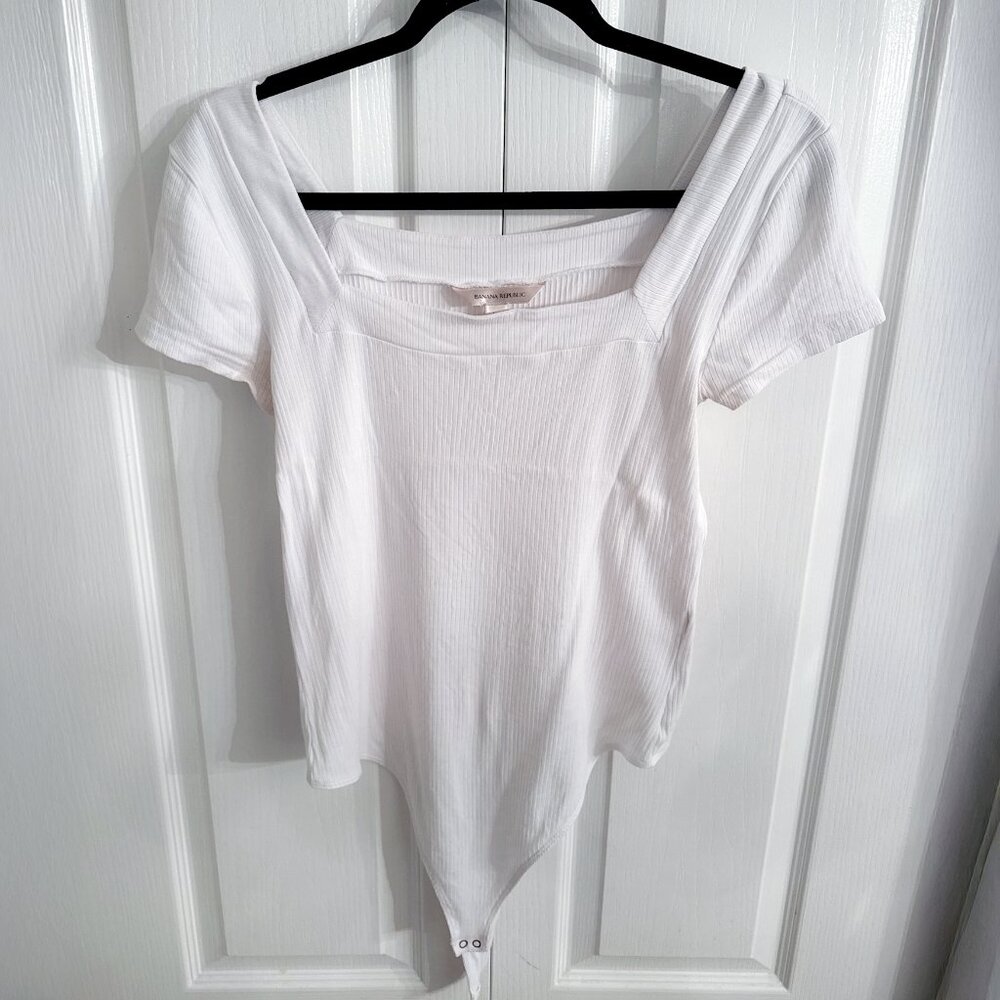BANANA REPUBLIC - Ribbed Square-Neck Thong Bodysuit - Size L